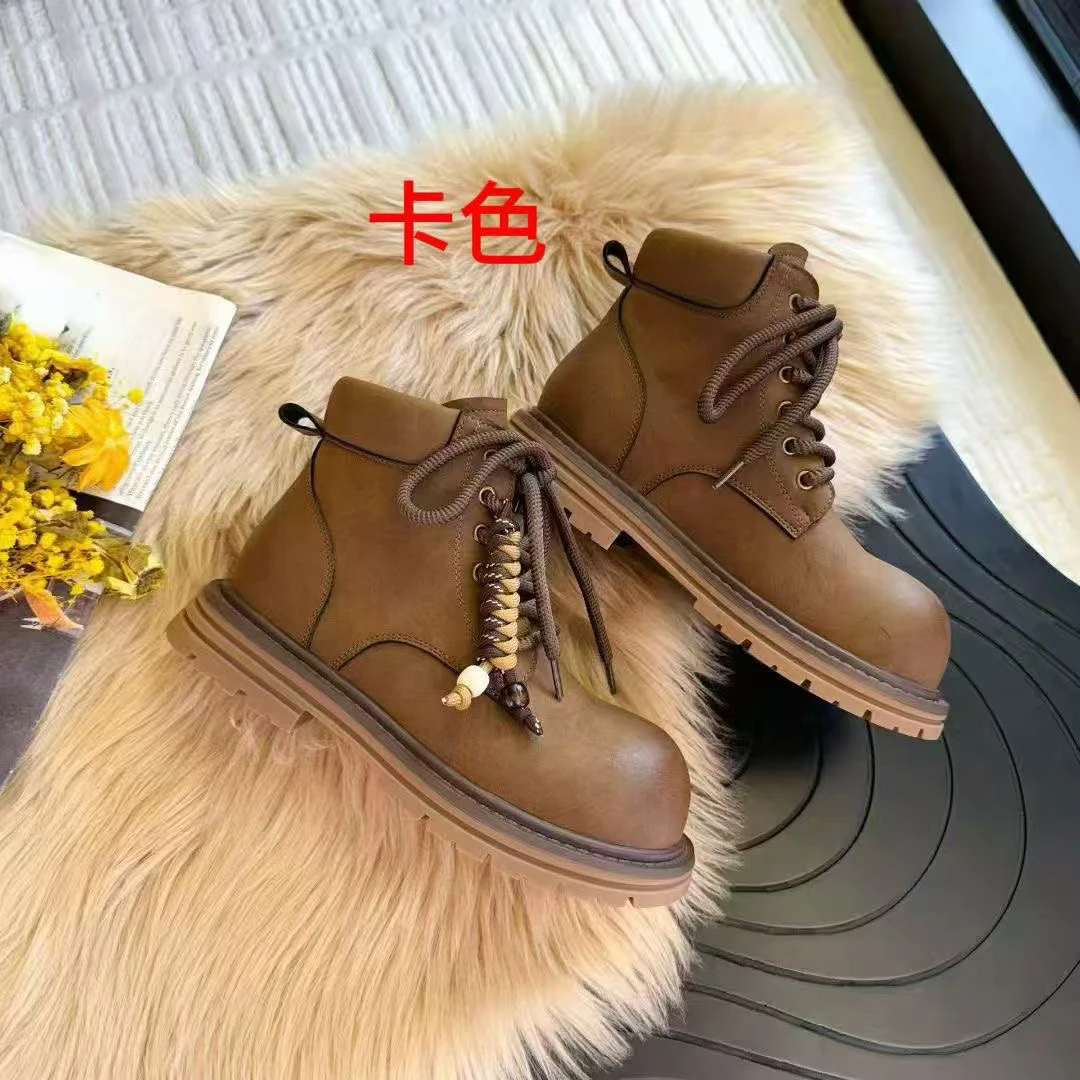 复古春秋英伦系带硫化平跟马丁靴加绒女士潮流休闲