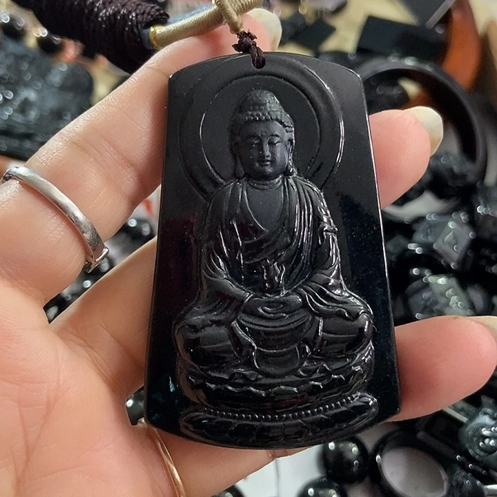 翡翠未镶嵌颈饰大日如来墨翠