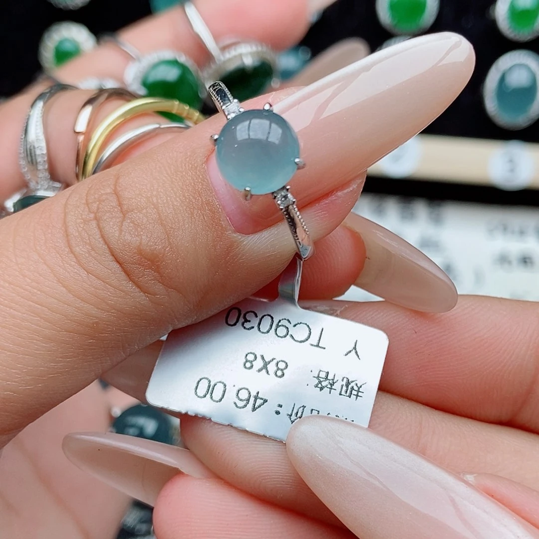 翡翠戒指银S925镶嵌6352