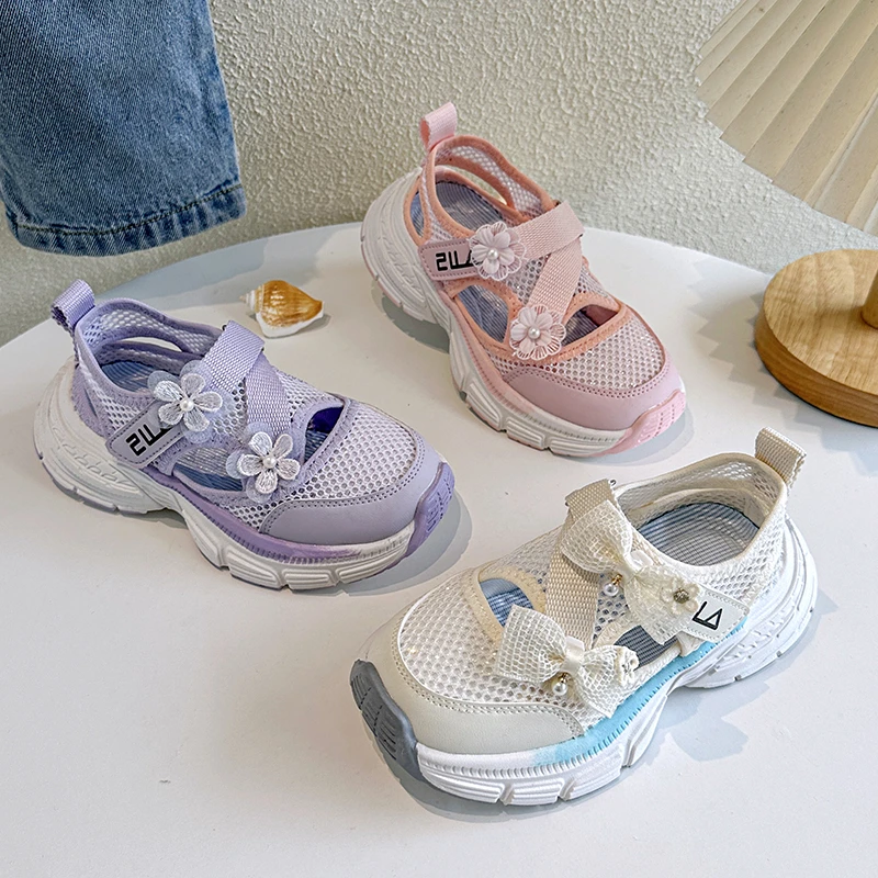 ABC女童网鞋透气网面夏季镂空网眼小花运动鞋玛丽珍单鞋儿童鞋子