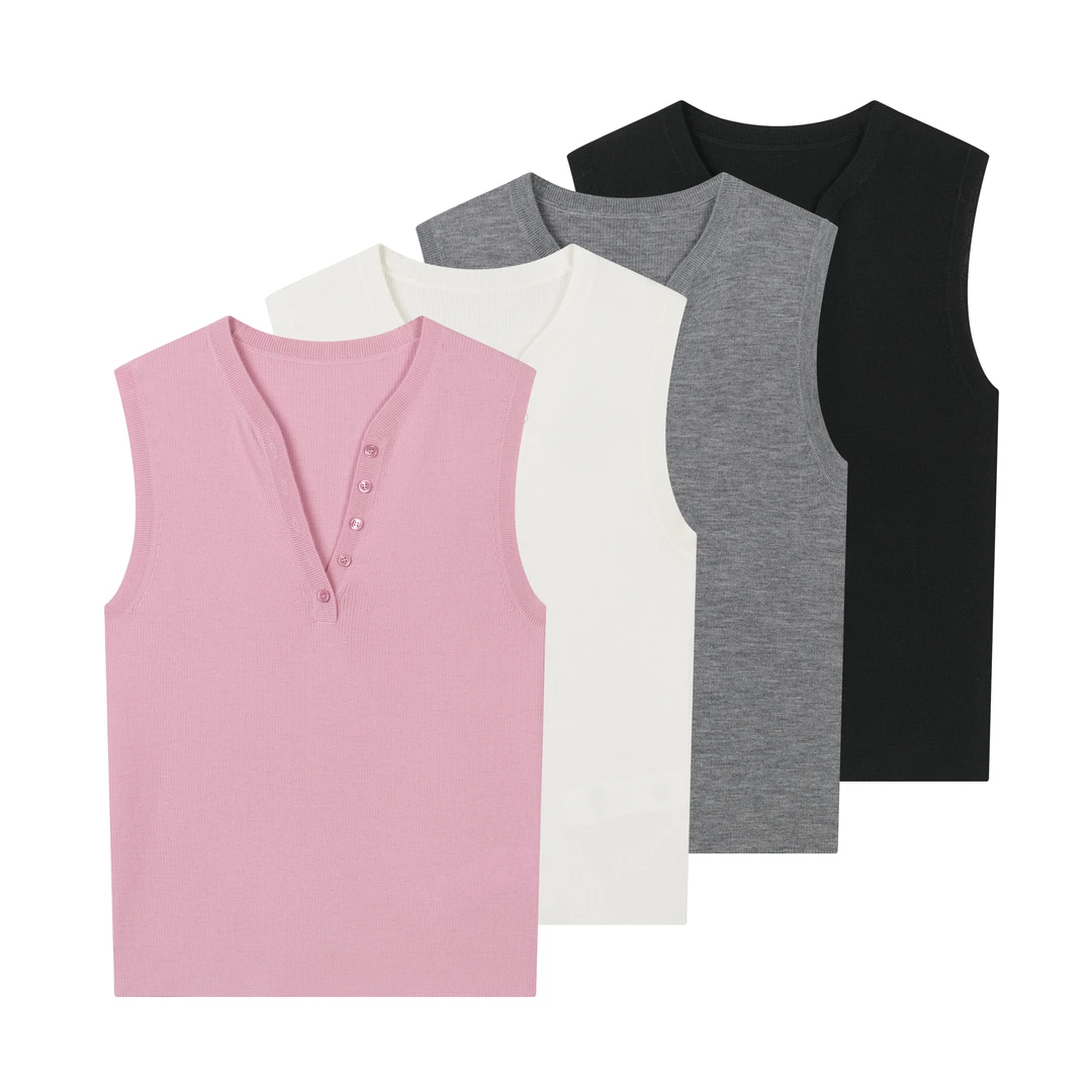 喜爷【打底背心】通勤时尚休闲打底宽松纯色绵羊毛无袖百搭W25003