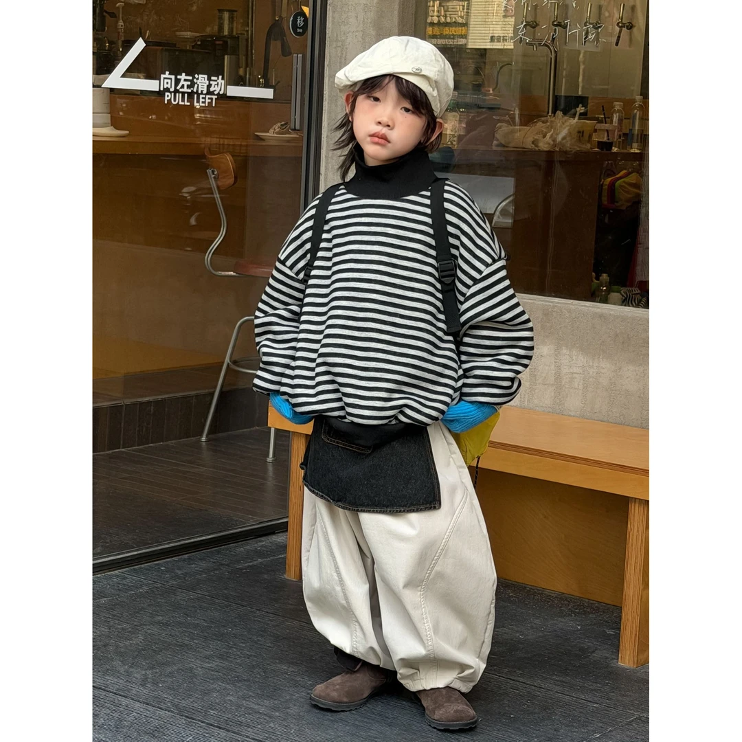 NL【冬季日韩风】男女童ins风时尚百搭加厚条纹卫衣91676