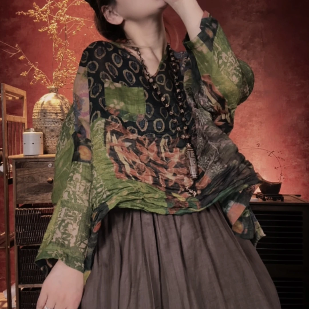 小妖精～苎麻V领上衣（胸围160衣长65左右）