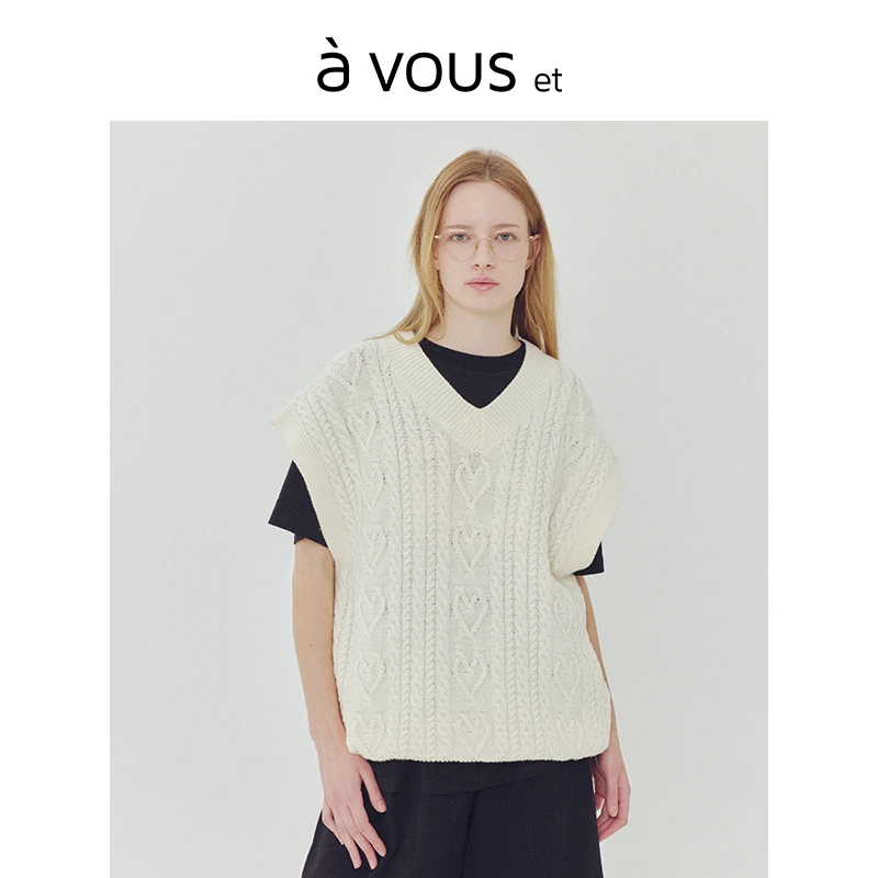 a vous针织衫25春秋款V领无袖背心毛衣马甲上衣