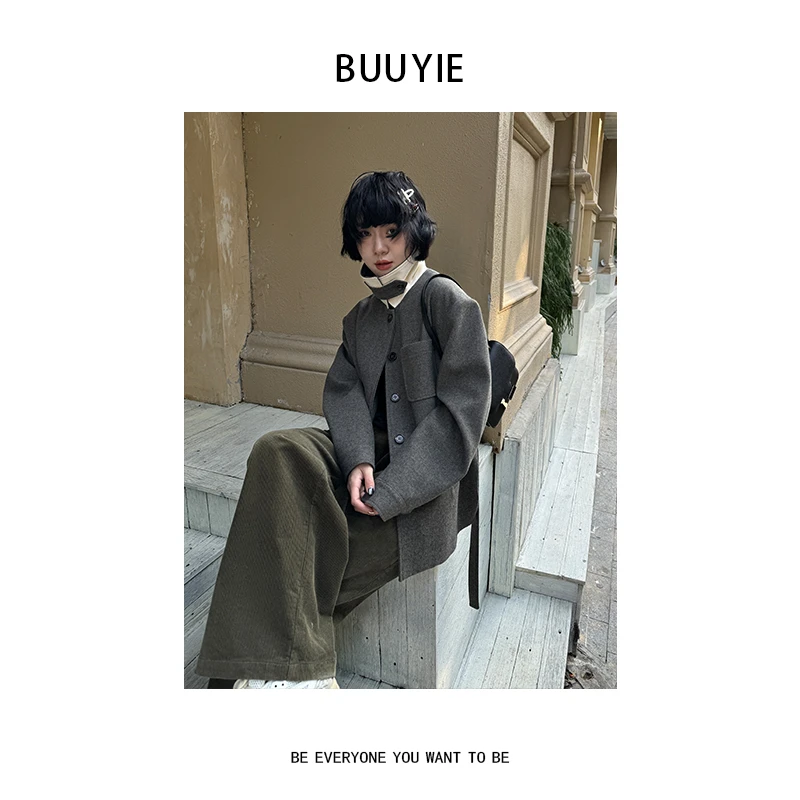BUUYIE 25SS 【曼城旧事】翻领腰带收腰毛呢外套 2470552