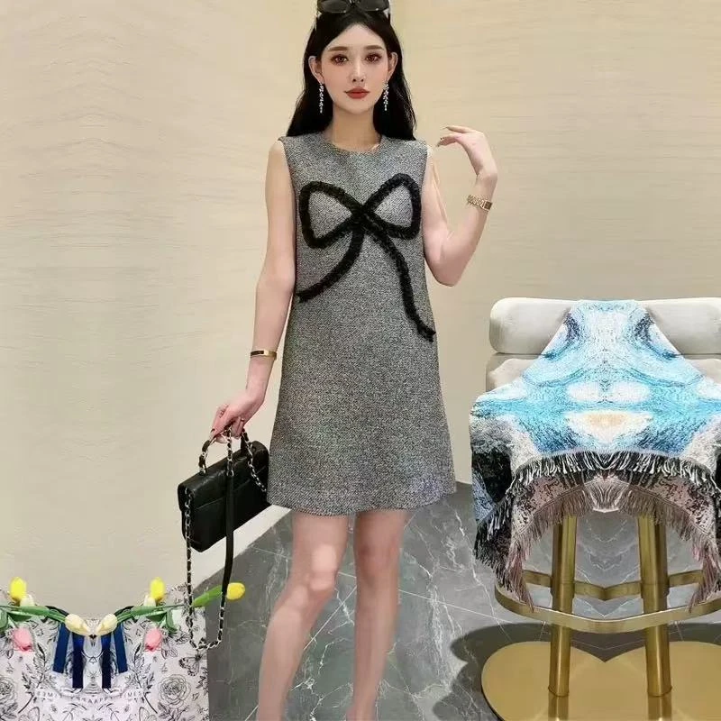 夏季上新~时尚重工醋酸羊毛真丝设计款连衣裙 L0629