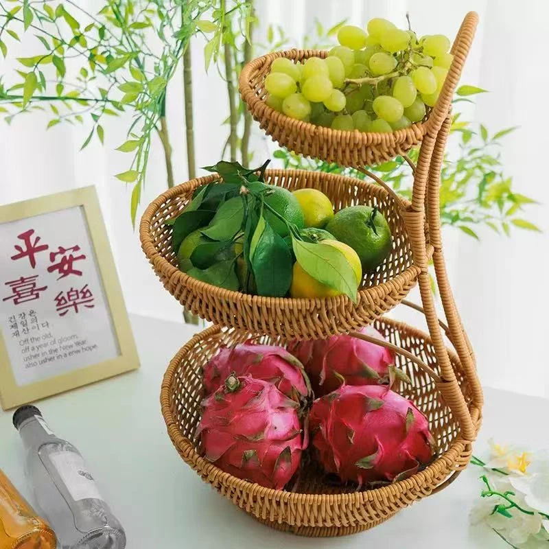 DL89-2三层小蛮腰水果篮点心篮纯手工仿藤编零食篮