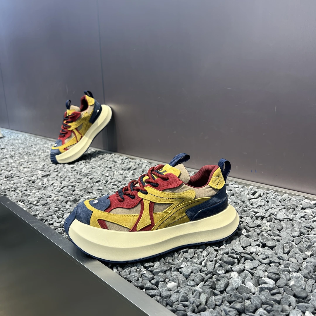 2025广州秋冬男女同款透气时尚百搭拼色厚底软底增高纯皮休闲鞋