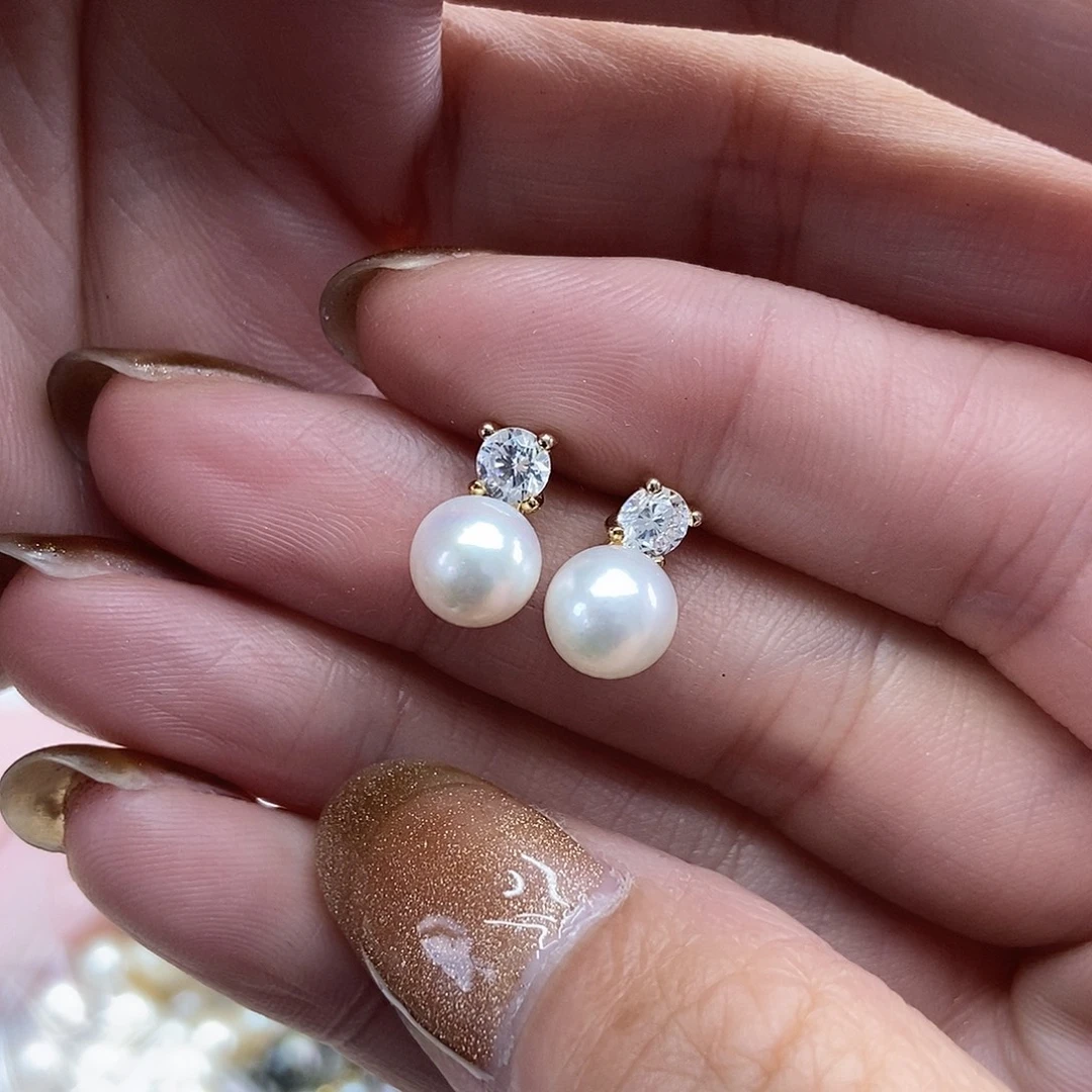 海水珍珠银S925镶嵌耳饰
