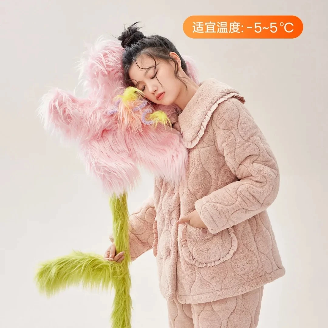 安之伴F三层夹棉零下保暖家居服套装女士加厚加绒睡衣82351321507