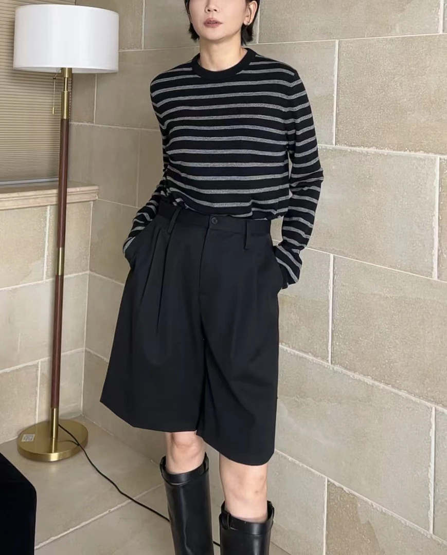 100%精纺绵羊毛条纹毛衣宽松显瘦百搭5123