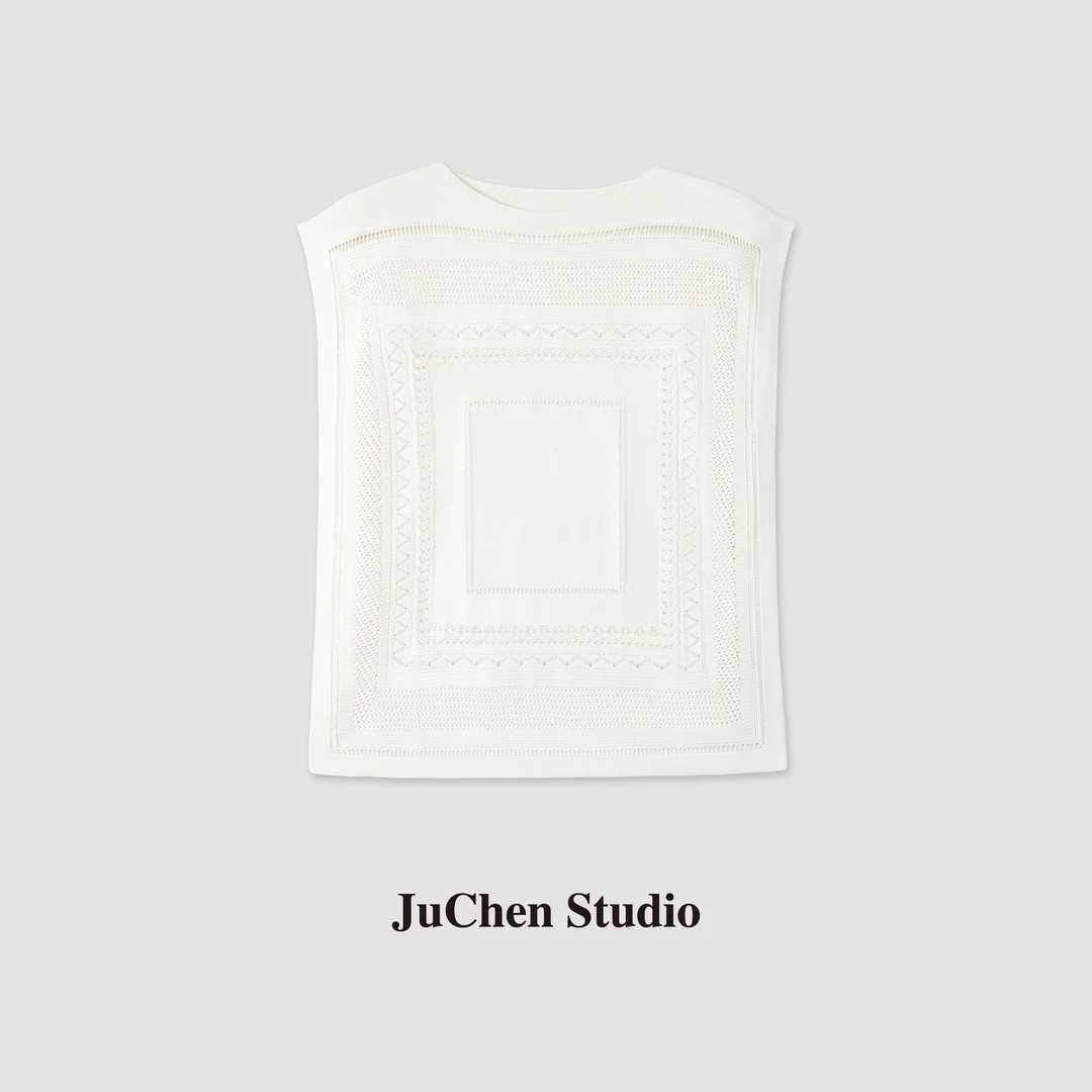 重工钩花几何图腾棉麻蚕丝镂空针织无袖坎肩背心SS108017-16