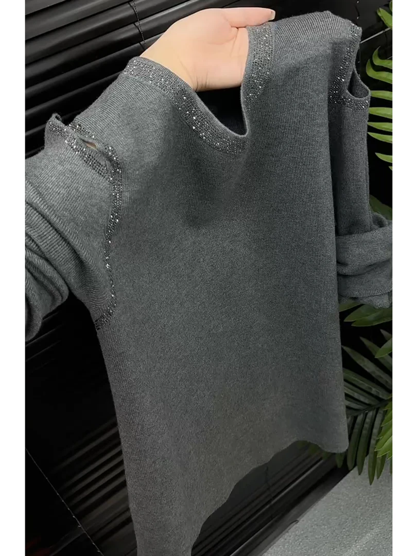 双十一圆领镂空烫钻针织衫女秋季2025新款高级感显瘦打底衫上衣