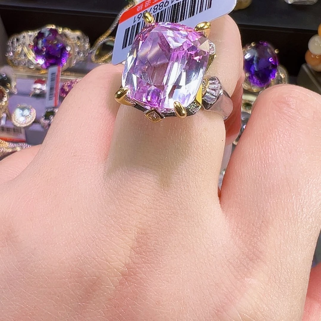 戒指锂辉石银S925镶嵌梅*子