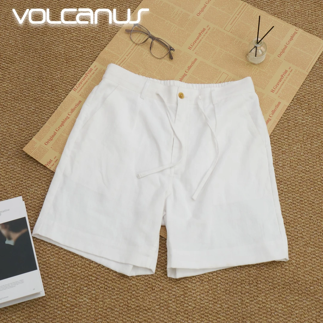 VOLCANUS夏季苎麻莱赛尔休闲男士短裤老钱风松弛感本白色可机洗