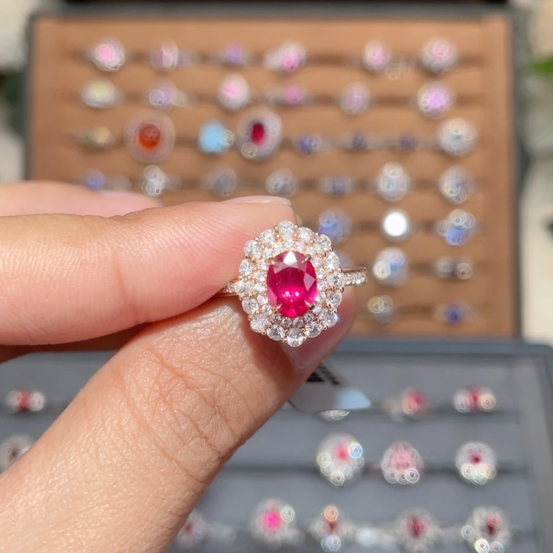 红宝石戒指18K金镶嵌1.15ct 无烧鸽血