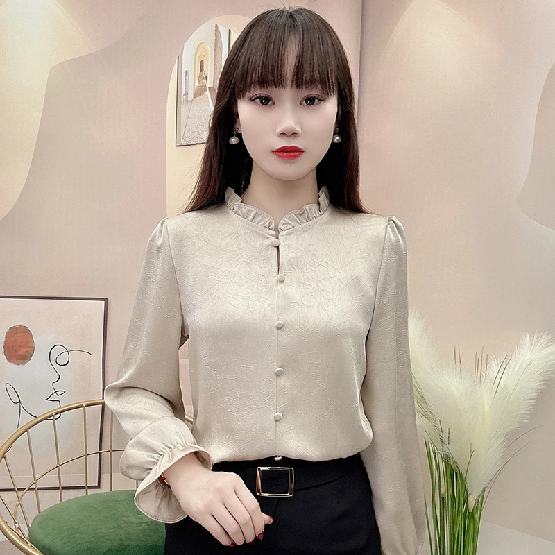 2025春季新款洋气衬衫女士设计感别致木耳边小衫百搭显瘦长袖上衣