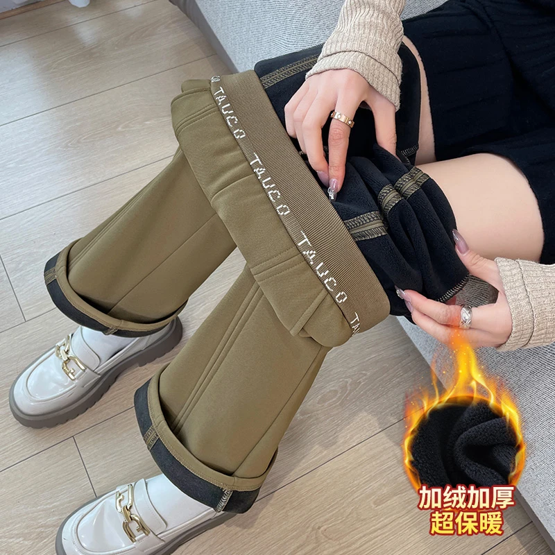 加绒微喇裤子女秋冬2025新款爆款加厚高腰显瘦黑色拖地西装喇叭裤