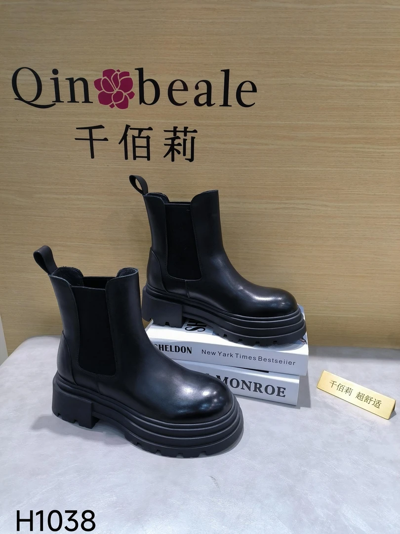 Qin&beale/千佰莉  橡胶底 全皮牛皮 烟筒靴 女单靴 H1038断码8