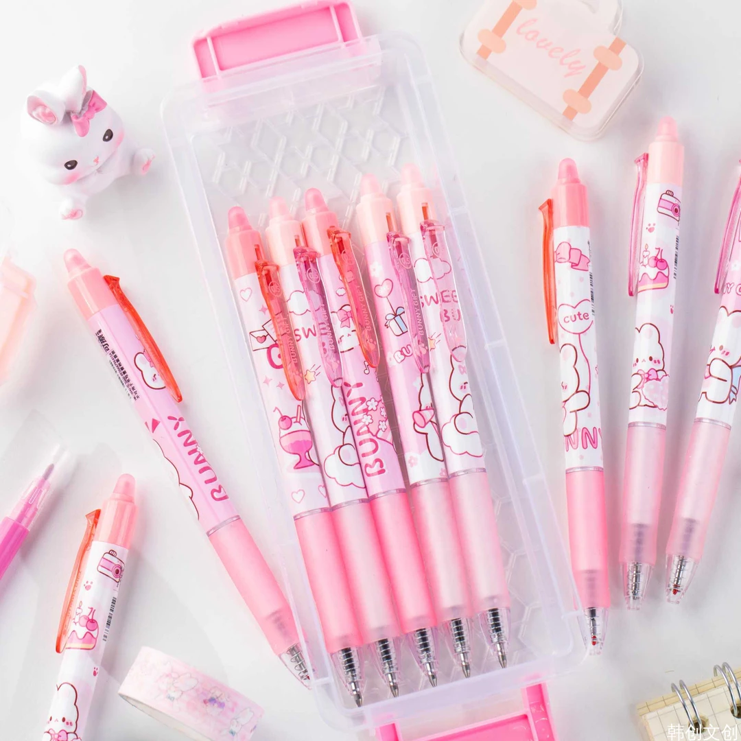 (1单到手72个）长线YML-3942奶芙小兔摩乐擦按动中性笔架装