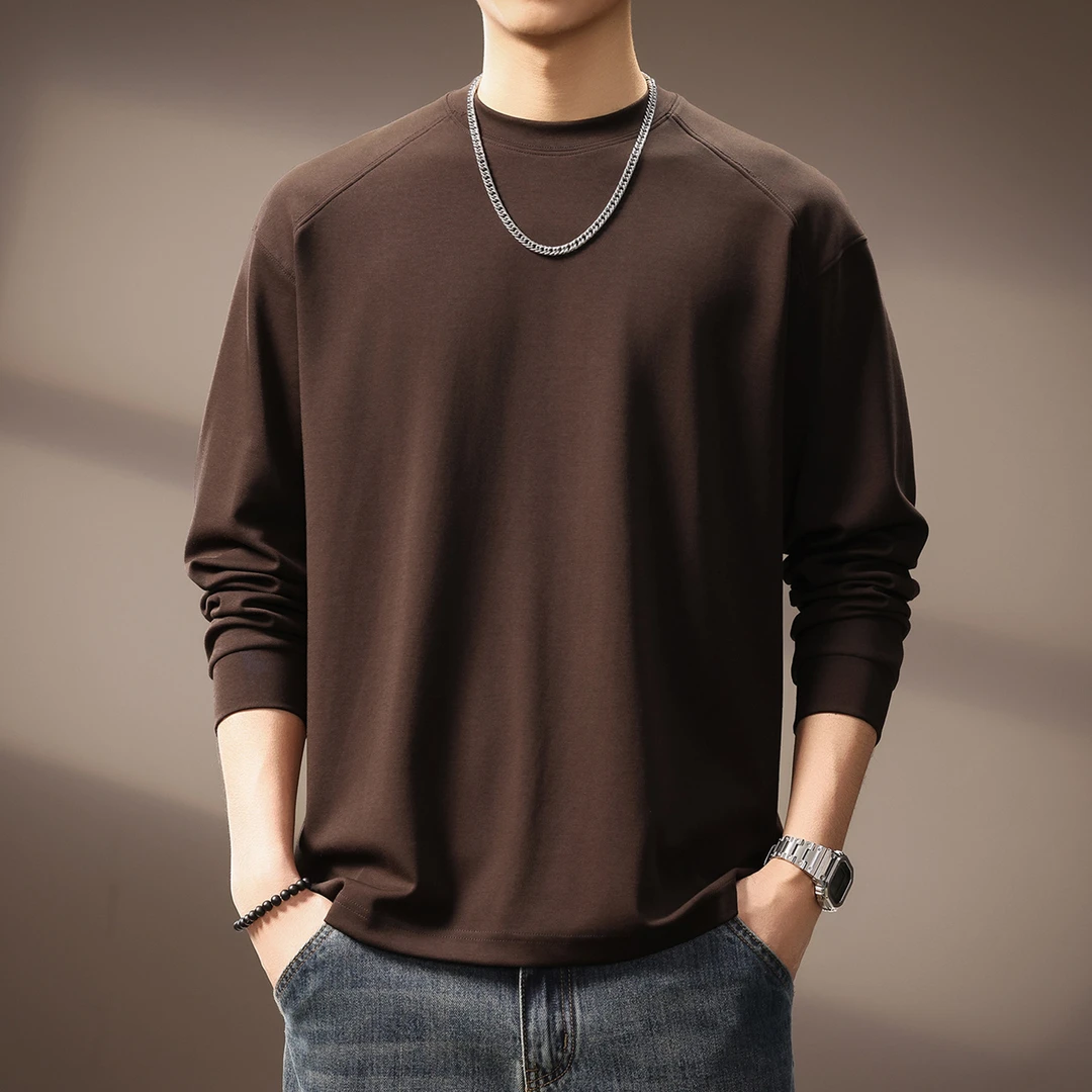 高端复古300g莫代尔美式重磅卫衣男秋季新款潮牌高质感长袖体恤衫