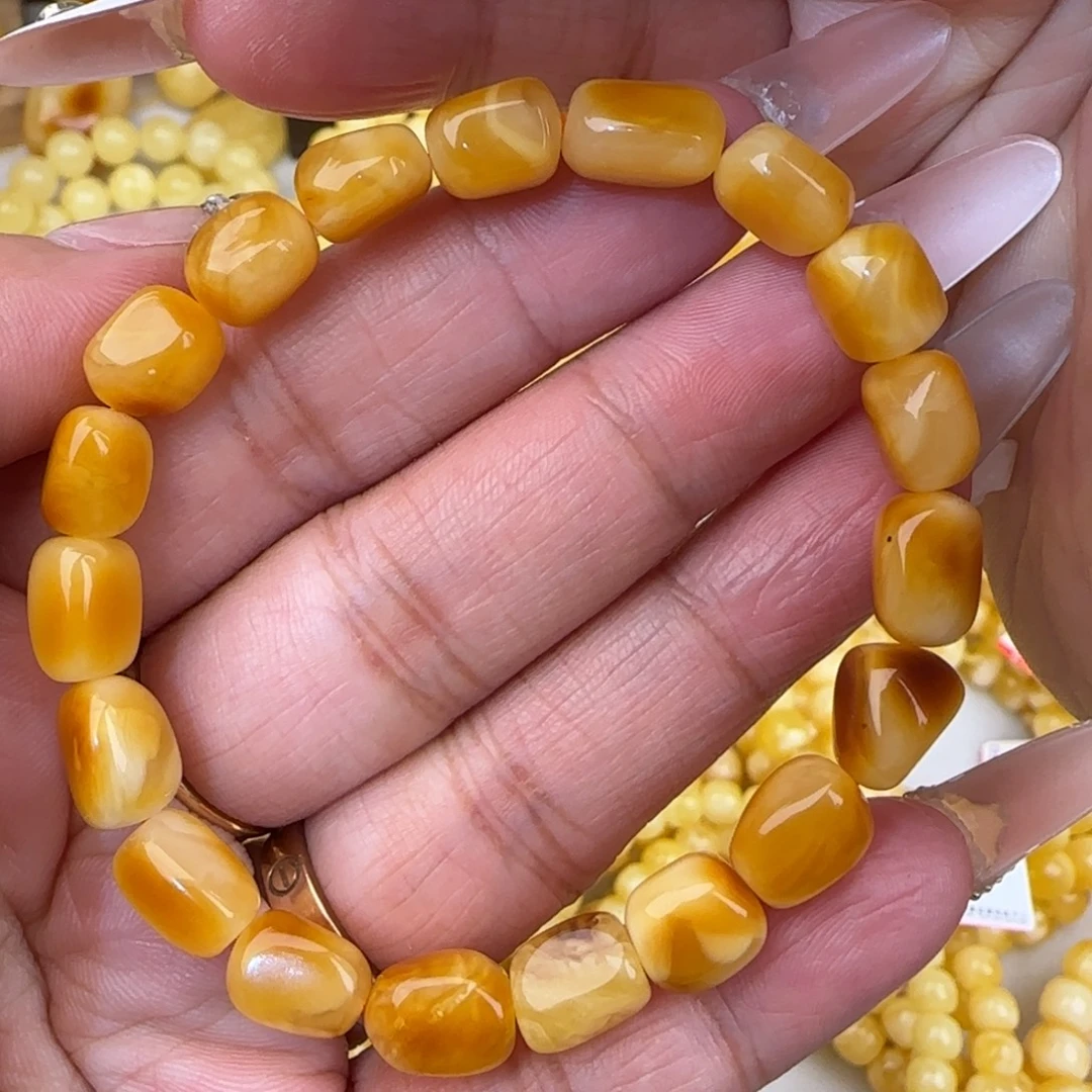 蜜蜡未镶嵌手串鸡油黄随型手串