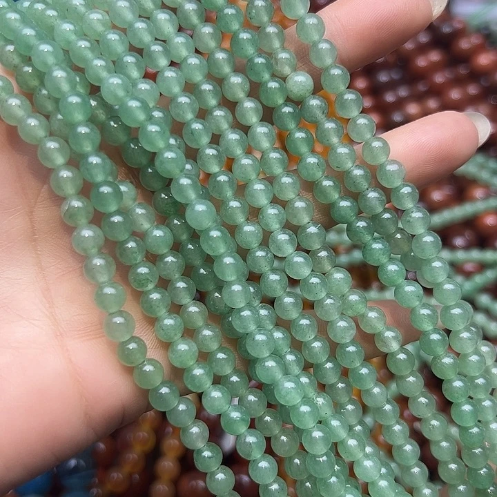 石英质玉未镶嵌珠宝半成品T204   4m天然绿东陵圆珠一条