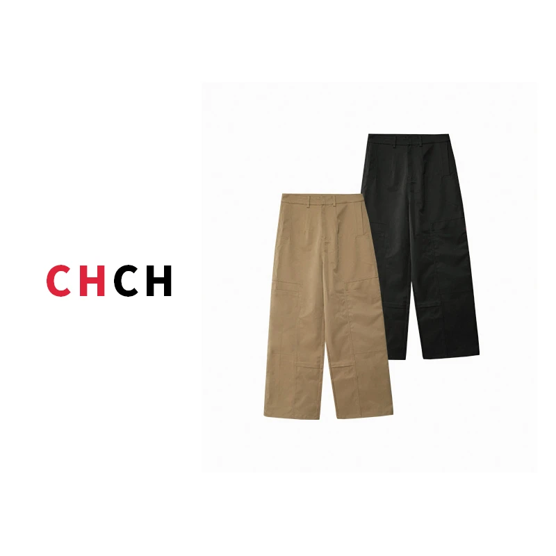 JY3CKD103277秋季新款时尚工装阔腿裤设计感可束脚休闲长裤女