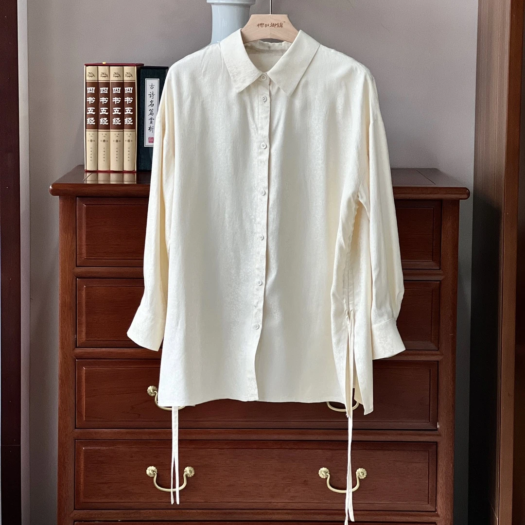 櫟丝御锦柞蚕丝夏季纽扣长袖防晒衬衫国风上衣休闲时尚外套 1695