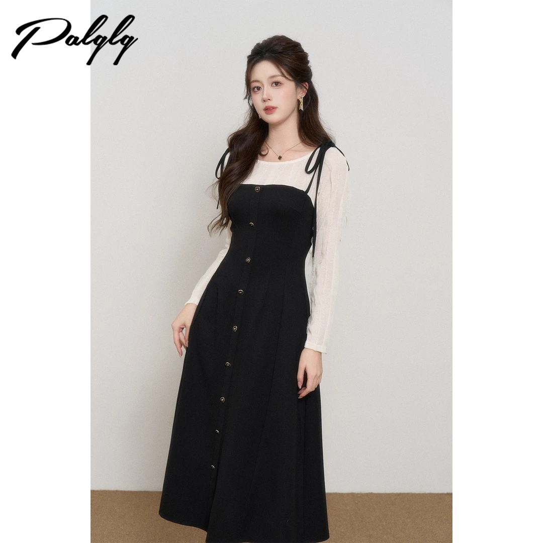 Palglg法式高腰秋季连衣裙设计感假两件连衣裙-53PDA44514