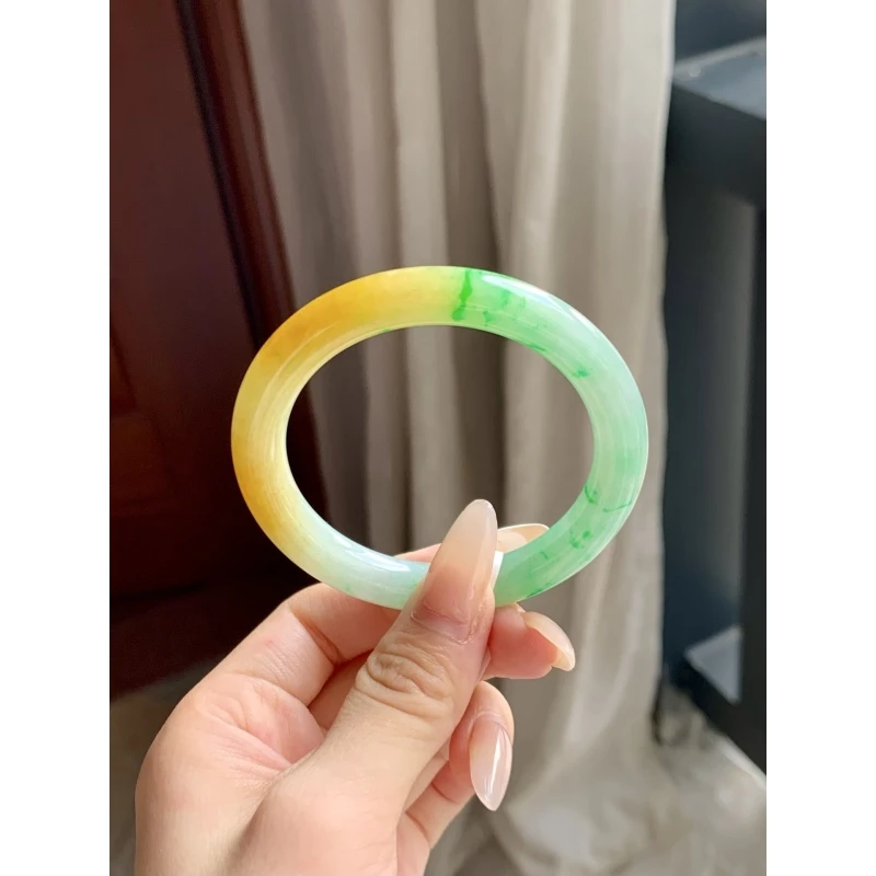 缅甸天然A货翡翠黄加绿手镯