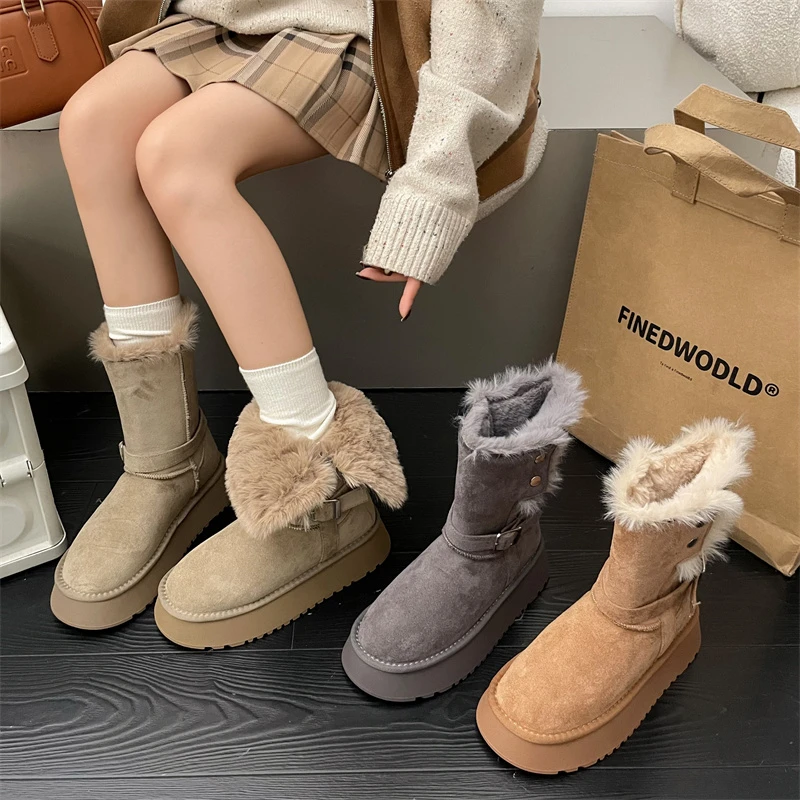 【OnePosy】可两穿中筒冬季保暖时尚雪地靴棉鞋加绒平底时尚女鞋