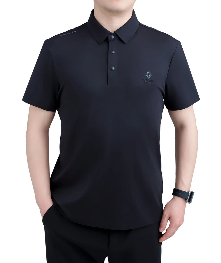 专柜男士桑蚕丝pool短袖休闲舒适透气简约时尚速干高档商务有型