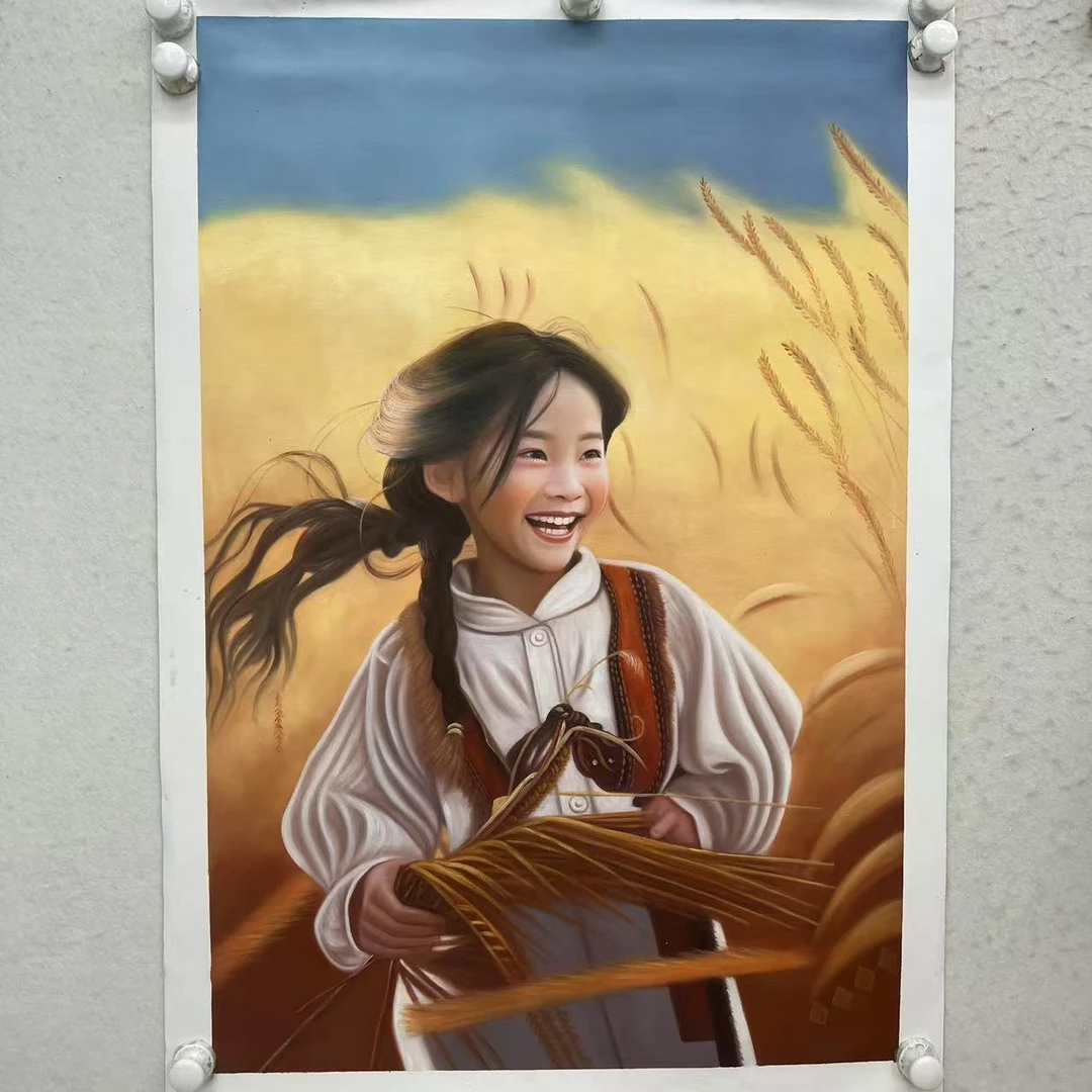 林彦新-***中国少年-稻草-追风少年-约60*90厘米-手绘油画-麻布