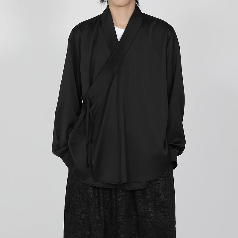 古风斜襟改良汉服开衫男款秋季中国风太极服茶服宽松绑带僧服外套