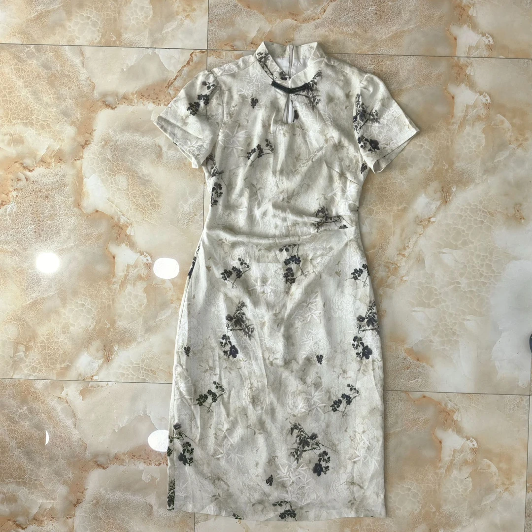 可依莱新中式长裙常规短袖碎花立领旗袍复古优雅夏季DXAI0989