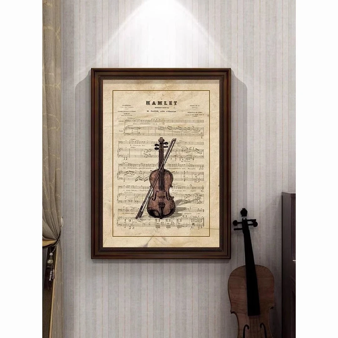 1018法式中古风音乐小提琴餐厅装饰画复古客厅沙发背景墙艺术5070