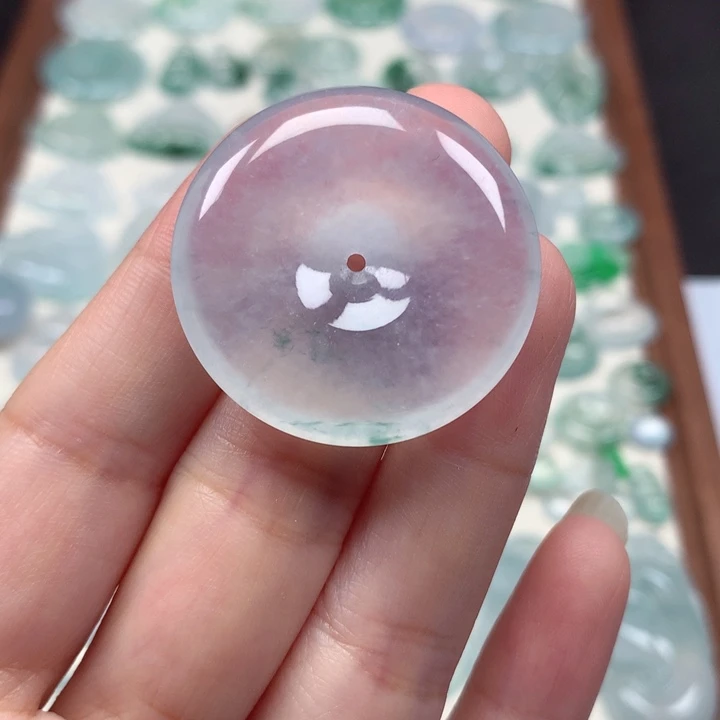 翡翠未镶嵌颈饰高冰飘花大平安扣
