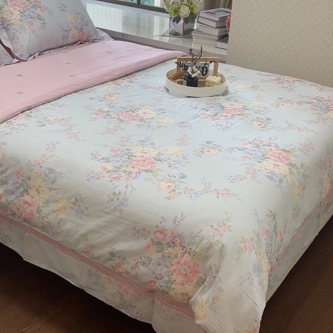 【蓝熏】100%全棉斜纹四件套床上家纺小清新小碎花床上床上四件