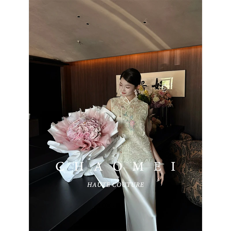 冯（CHAOMEI【白釉】新中式国风女装高级感轻奢夏季马甲+醋酸吊带裙