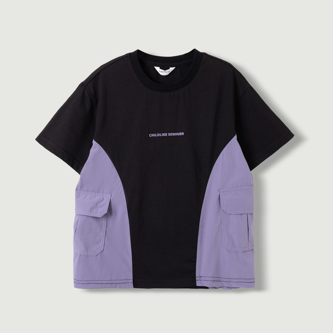 【森虎儿senhuer】拼接短袖撞色夏季圆领薄款T恤4213001100