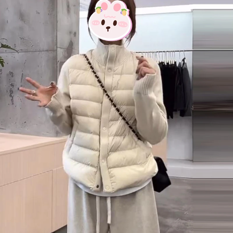 设计感立领拼接针织单排扣棉服女2025冬季新款宽松显瘦休闲棉衣潮