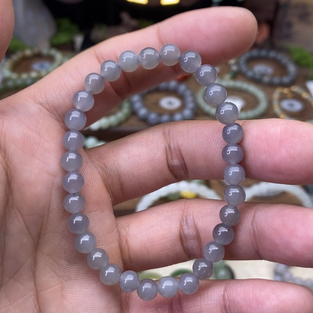 和田玉未镶嵌手链卡6冰烟紫