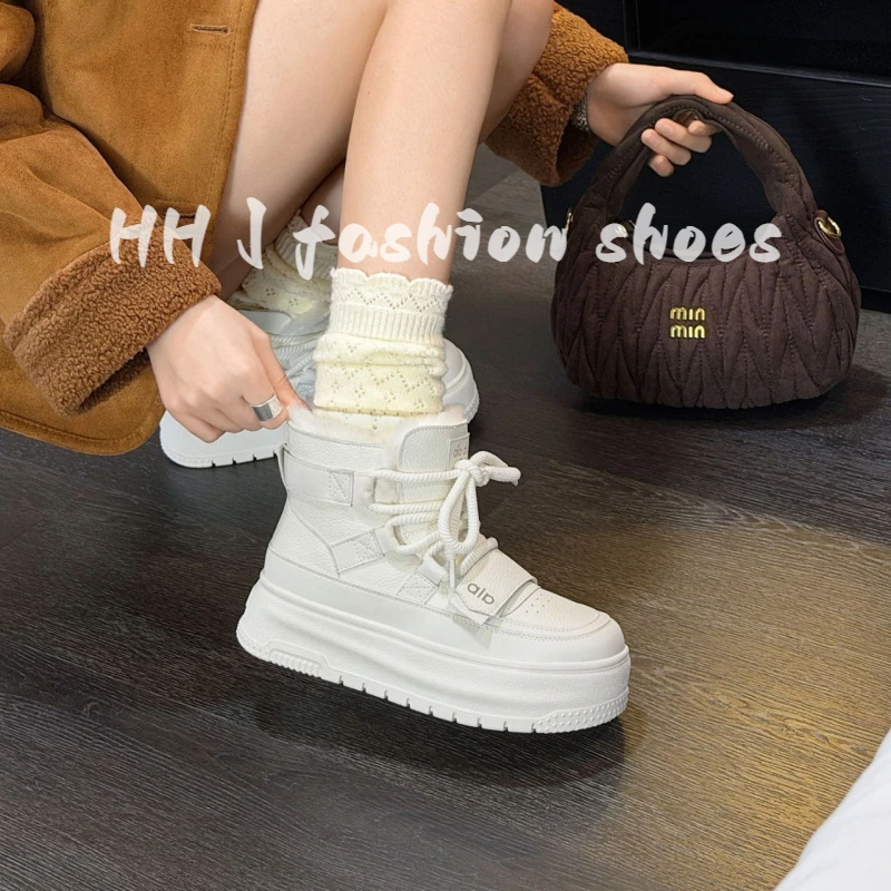 欧洲站大头卡皮巴拉面包鞋真皮羊毛厚底松糕雪地棉靴休闲小白鞋女