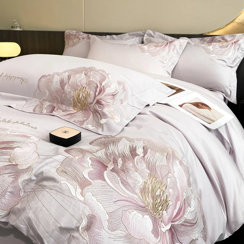 轻奢100%全棉绣花四件套高支高密