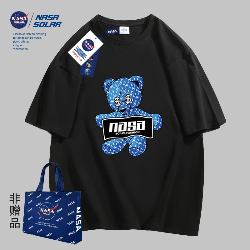 NASA短袖官方新款卡通可爱小蓝熊印花休闲宽松上衣百搭情侣T恤