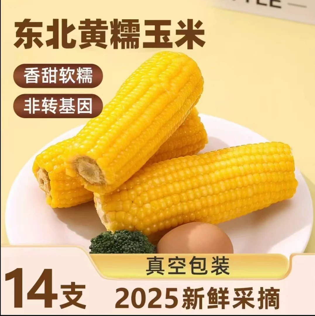 【黄糯14根7-8斤）东北黄糯玉米香甜软糯透明装一大箱（试吃4根）