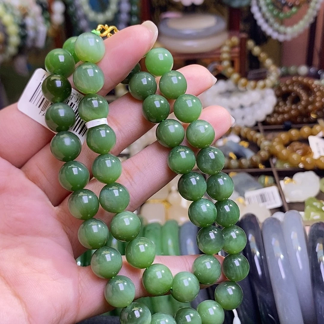 和田玉未镶嵌颈饰碧玉猫眼老矿妈妈链10mm