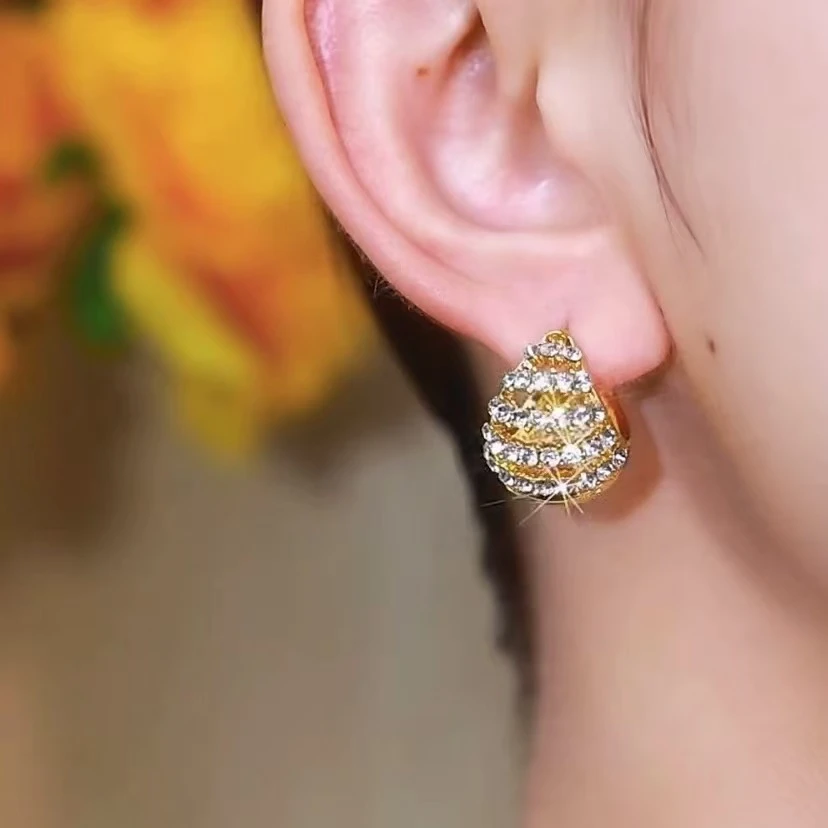 铜合金耳饰 红色双面水滴形耳扣简约时尚耳饰女气质百搭N2198