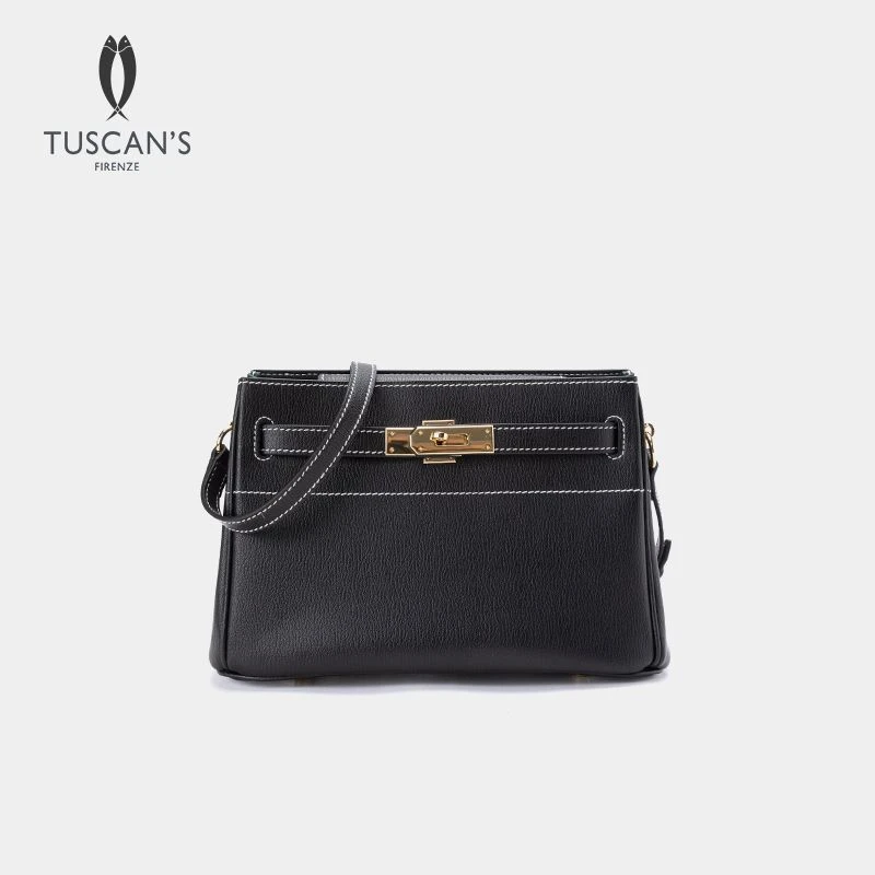 TUSCAN'S经典金色锁扣气质女士轻奢真皮纯色单肩斜跨包时代集团